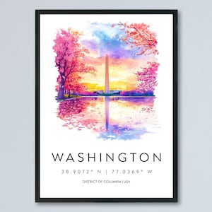 Washington Watercolor Poster Washington DC Travel Print Wall Art Washington Home Decor Washington Gift Art Lovers USA Cityscape