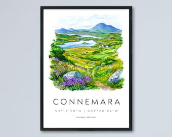 Connemara Watercolor Poster Connemara Travel Print Connemara Wall Art Ireland Landscape Painting Connemara Souvenir Decor