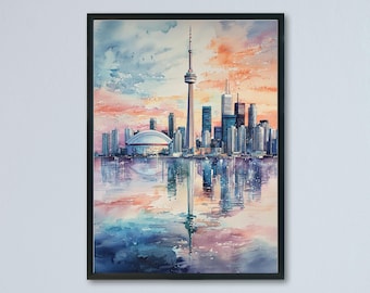 Toronto Watercolor Poster Toronto Travel Print Toronto Wall Art Toronto Cityscape Painting Toronto Souvenir Canada Decor