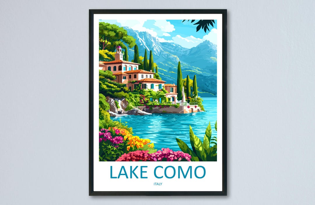 Lake Como Travel Poster Italy Wall Art Waterfront View Print Villa ...