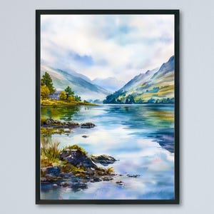 Póster de acuarela de Ullswater Impresión de viaje de Ullswater Arte del Distrito de los Lagos de Ullswater Decoración natural de Ullswater Arte mural de Ullswater