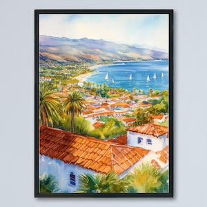 Santa Barbara Watercolor Poster Santa Barbara California Travel Print Wall Art Santa Barbara Home Decor Santa Barbara Gift Art Lovers