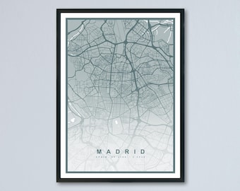 Madrid Map Print (8 COLOURS AVAILABLE) Madrid City Poster Spain Wall Art Madrid Decor Street Map Art Urban Madrid Illustration Travel Map