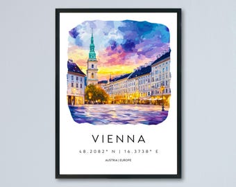 Vienna Watercolor Poster Wall Art Vienna Wall Decor Home Décor Vienna Gift Austria Art Lover Gift, Travel Souvenir Print