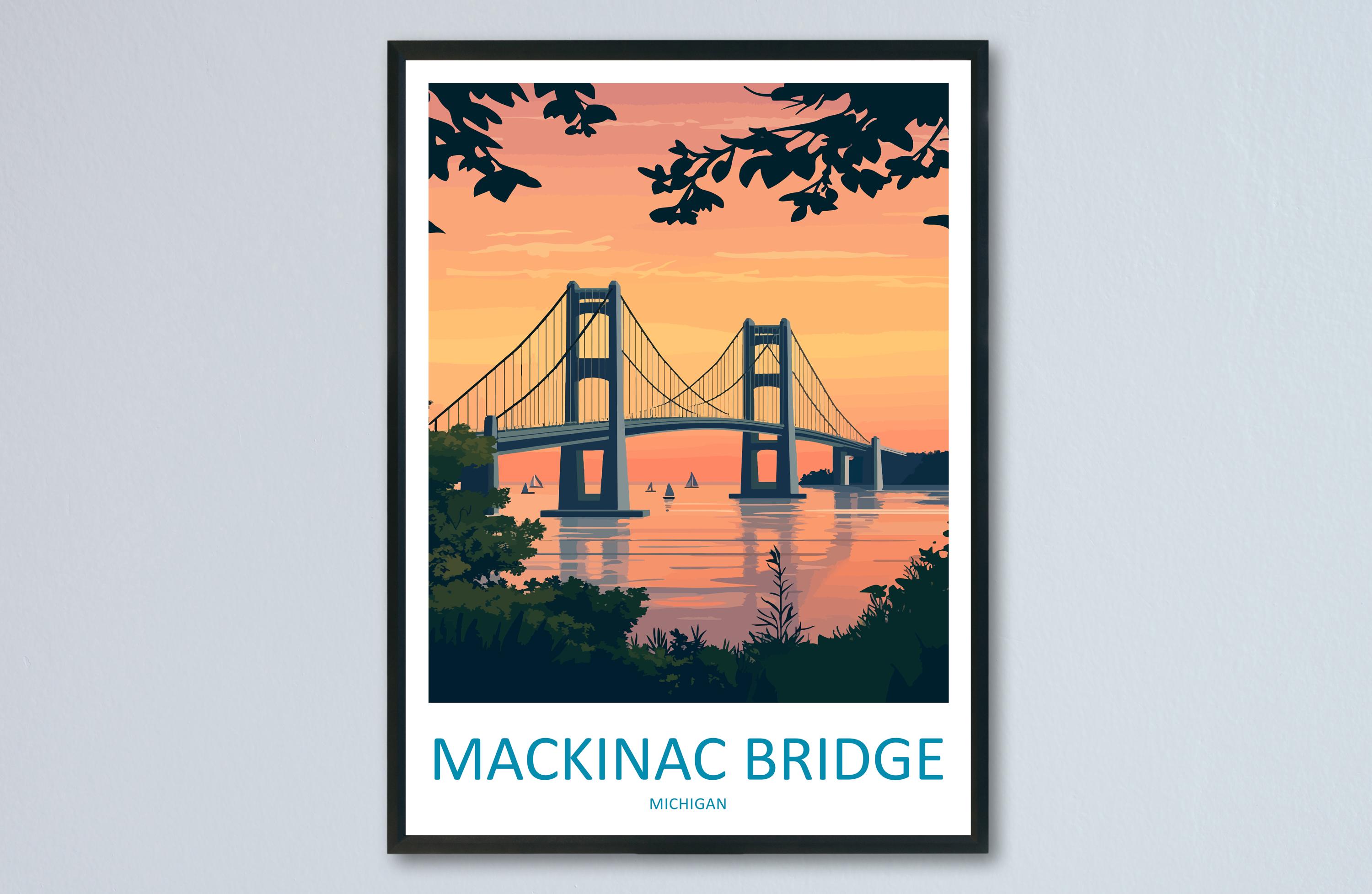 Mackinac Bridge Travel Print Mackinac Bridge Wall Decor Michigan