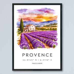 Provence Watercolor Poster Provence Travel Print France Wall Art Provence Decor Lavender Field Scene Countryside French Landscape Print