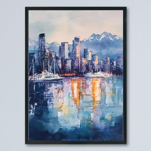 Vancouver Watercolor Poster Vancouver Travel Print Vancouver Wall Art Vancouver Cityscape Painting Vancouver Souvenir Canada Decor