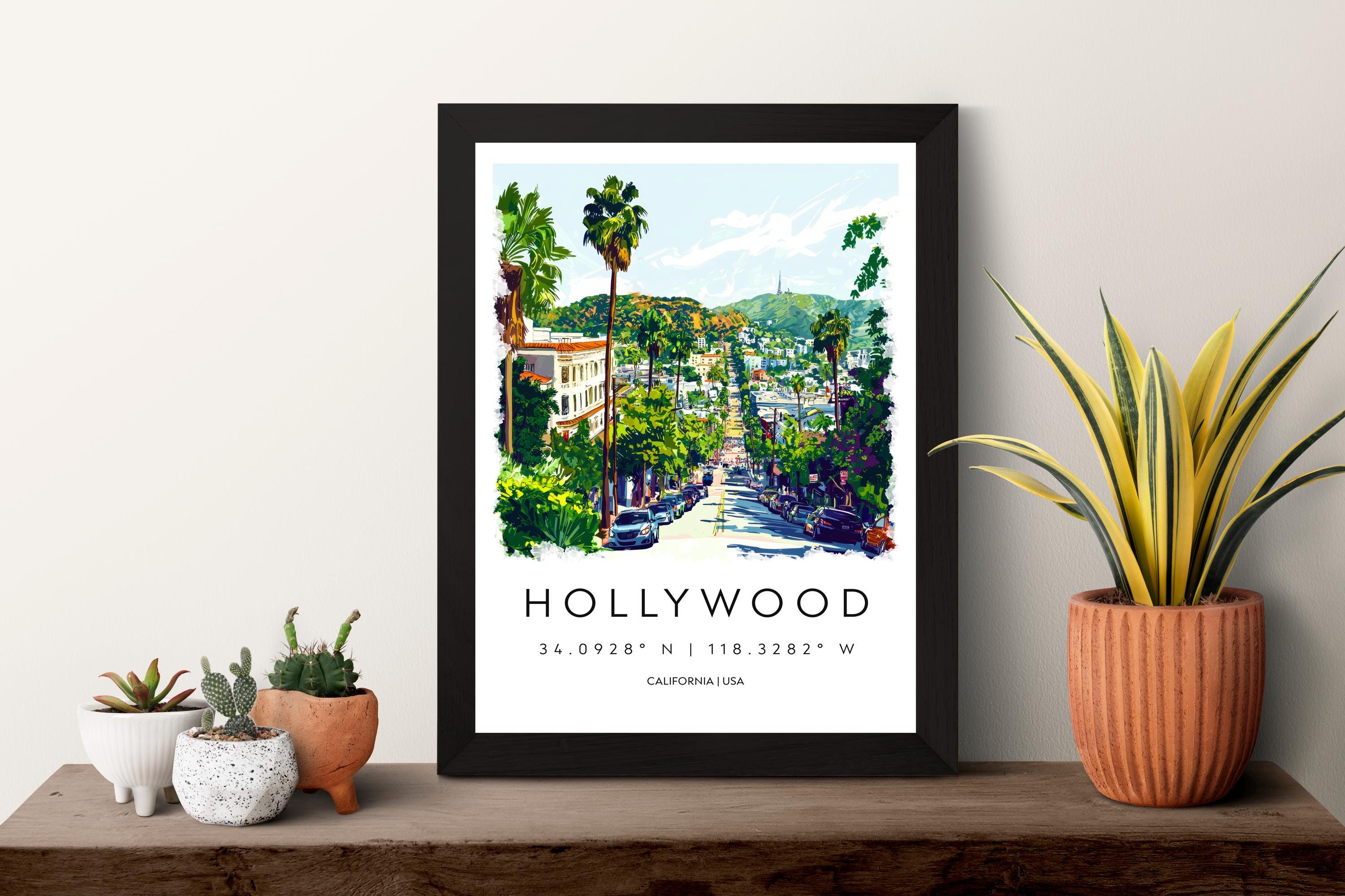 Hollywood Watercolor Poster Hollywood California Travel Print Wall Art ...