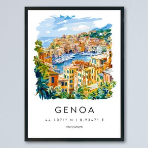 Genoa Watercolor Poster Genoa Italy Travel Print Wall Art Genoa Home Decor Genoa Gift Art Lovers Italy Art Genoa Port Cityscape