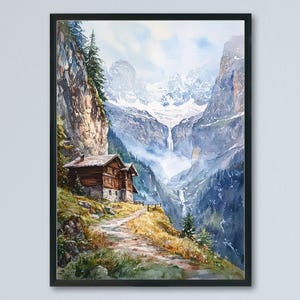 Lauterbrunnen Watercolor Poster Lauterbrunnen Travel Print Lauterbrunnen Wall Art Switzerland Landscape Souvenir Decor