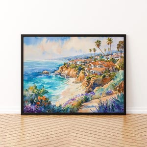 Laguna Beach California Watercolor Poster Laguna Travel Print Coastal City Painting Ocean Wall Art USA Decor Souvenir