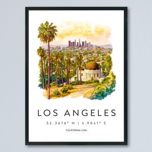 Los Angeles Watercolor Poster Los Angeles Travel Print LA Wall Art Cityscape Painting Los Angeles Souvenir California Decor