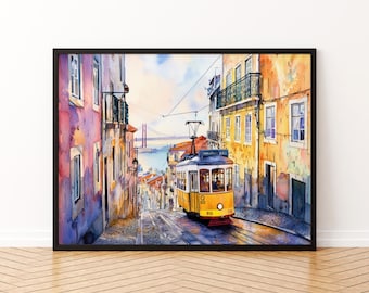 Lisbon Watercolor Poster Landscape Wall Art Lisbon Wall Hanging Home Décor Lisbon Gift Art Lovers Portugal Wall Art