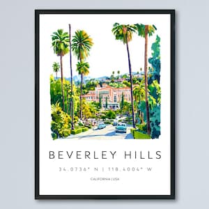 Beverly Hills Watercolor Poster Beverly Hills California Travel Print Wall Art Beverly Hills Home Decor Beverly Hills Gift Art Lovers
