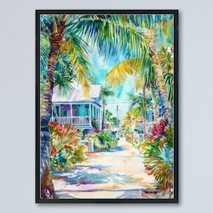 Pôster de aquarela de Key West, arte de parede, decoração de parede de Key West, presente para amantes da arte, presente para amantes da arte da Flórida, arte de parede da Flórida