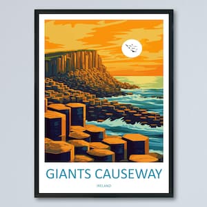 Giant’s Causeway Travel Poster Ireland Wall Art Coastal Rock Print Basalt Column View Illustration Nature Decor Gift Souvenir Scene