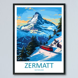 Impresión de viaje de Zermatt Arte de pared Colgante de pared de Zermatt Decoración del hogar Regalo de Zermatt Amantes del arte Regalo para amantes del arte de esquí Impresión de Zermatt Arte de esquí de Zermatt