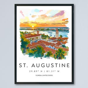 St. Augustine Watercolor Poster Wall Art Wall Decor Home Décor St. Augustine Gift USA Art Lover Gift, Travel Souvenir Print