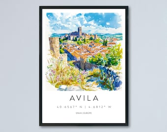 Avila Watercolor Poster Avila Travel Print Spain Wall Art Avila Decor Historic City Scene Avila Walls Landscape Castile View Print