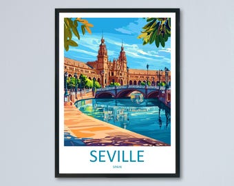 Stampa di viaggio di Siviglia, arte murale di Siviglia, poster della città spagnola, decorazione dell'Andalusia, regalo per gli amanti della Spagna, stampa artistica di architettura storica