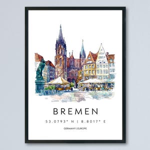 Bremen Watercolor Poster Bremen Germany Travel Print Wall Art Bremen Home Decor Bremen Gift Art Lovers Germany Art Bremen City