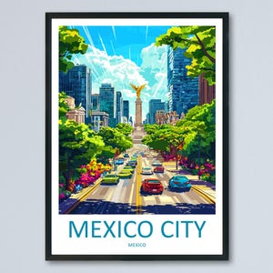Mexico City Cartoon Travel Poster Mexico Wall Art City Print Historic Illustration Urban Decor Mexico City Souvenir Gift