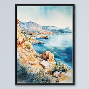 Crete Watercolor Poster Crete Travel Print Crete Wall Art Greece Island Painting Crete Souvenir Mediterranean Decor