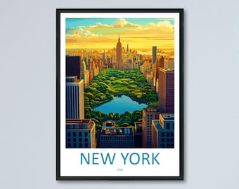 New York Travel Print NYC Wall Art Manhattan City Poster Skyline Decor Gift for City Lover Empire State Building Art Print