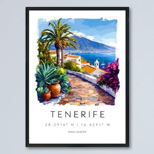 Tenerife Watercolor Poster Tenerife Travel Print Tenerife Wall Art Tenerife Landscape Painting Tenerife Souvenir Spain Island Decor