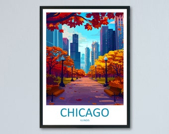 Chicago Travel Print Wall Art Chicago Wall Hanging Home Décor Chicago Gift Art Lovers Illinois Art Lover Gift