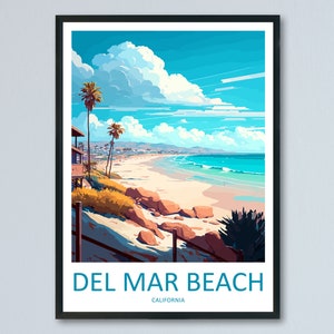 Del Mar Beach Travel Print Wall Art Del Mar Beach muur hangend huisdecor Del Mar Beach cadeau kunstliefhebbers Californië kunstposter