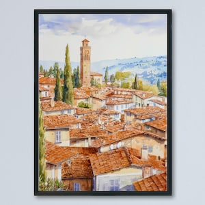 Lucca aquarel poster muurkunst Lucca muur hangend woondecoratie Lucca cadeau kunstliefhebbers Italië muurkunst