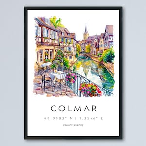 Colmar Watercolor Poster Colmar Travel Print France Wall Art Colmar Decor Canal Scene Old Town View Alsace Village French City Print