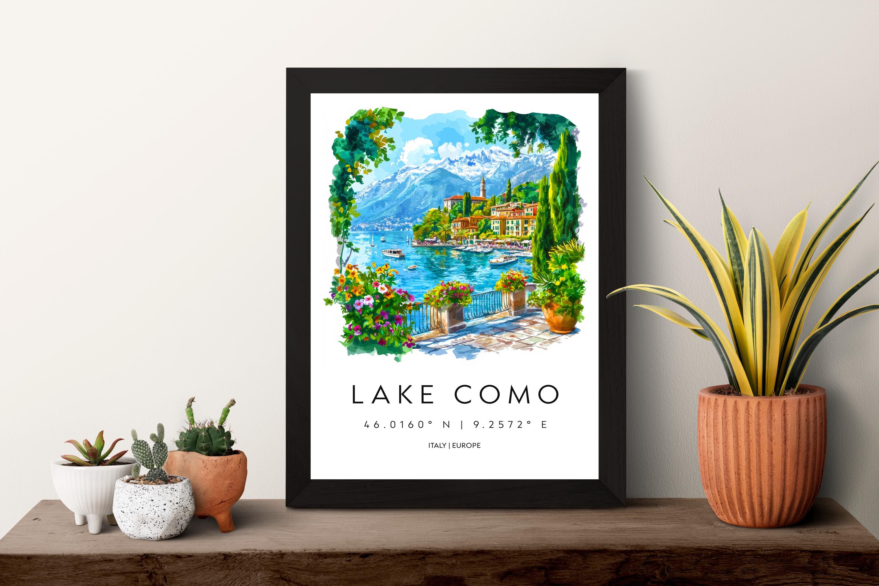 Lake Como Watercolor Poster Lake Como Italy Travel Print Wall Art Lake ...
