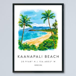 Kaanapali Strand Aquarell Plakat Wandkunst Kaanapali Strand Wandbehang Wohnkultur Kaanapali Strand Geschenk Kunstliebhaber Hawaii Kunstliebhaber Geschenk