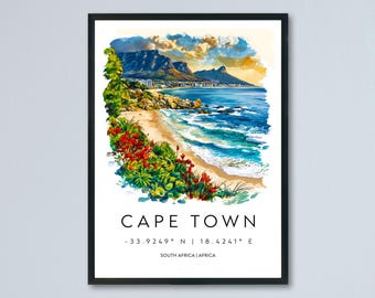 Cape Town Watercolor Poster Wall Art Cape Town Wall Hanging Home Décor Cape Town Gift Art Lovers South Africa Wall Art