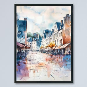 Tours France Watercolor Poster Tours Travel Print French City Wall Art Tours Architecture Decor Loire Valley Scene Historic Europe Print
