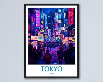 Tokyo Travel Print Japan Wall Art Cityscape Poster Neon Decor Gift for Culture Lover Urban Skyline Landscape Art Print
