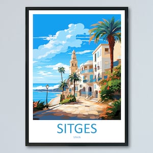 Impresión de viaje de Sitges Arte de pared Colgante de pared de Sitges Decoración del hogar Regalo de Sitges Amantes del arte Regalo para amantes del arte de España Impresión de Sitges Arte de España
