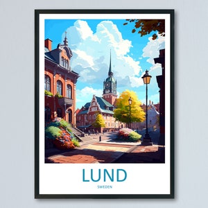 Impresión de viaje de Lund, arte de pared, colgante de pared de Lund, decoración del hogar, regalo de Lund, amantes del arte, regalo para amantes del arte de Suecia, póster de arte de viaje de Lund