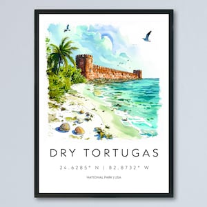 Dry Tortugas Watercolor Poster Dry Tortugas Travel Print Florida Wall Art Dry Tortugas Decor Fort Jefferson Island Ocean Scene Print