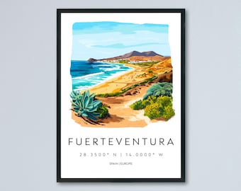 Fuerteventura Watercolor Poster Fuerteventura Spain Travel Print Wall Art Fuerteventura Home Decor Fuerteventura Gift Art Lovers Spain Art