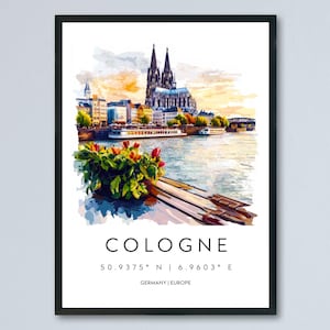 Cologne Watercolor Poster Cologne Germany Travel Print Wall Art Cologne Home Decor Cologne Gift Art Lovers Germany Art Cologne Cathedral