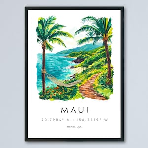 Maui Watercolor Poster Maui Travel Print Maui Wall Art Maui Landscape Painting Maui Souvenir Hawaii Island Decor