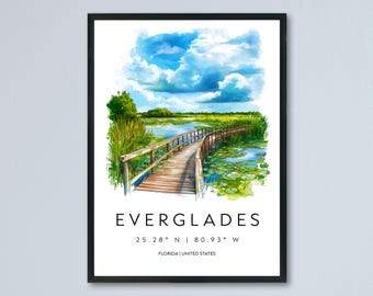 Everglades Aquarell Poster Wandkunst Everglades Wanddekor Home Décor Everglades Geschenk USA Kunstliebhaber Geschenk, Reise Souvenir Print