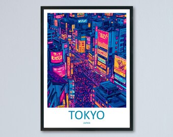 Tokyo Travel Print Japan Wall Art Cityscape Poster Neon Decor Gift for Culture Lover Urban Skyline Landscape Art Print