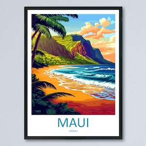 Maui Cartoon Travel Poster Hawaii Wall Art Island Print Tropical Illustration Beach Decor Maui Souvenir Gift