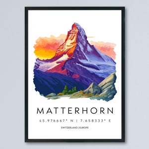 Matterhorn Watercolor Poster Wall Art Matterhorn Wall Decor Home Décor Matterhorn Gift Switzerland Art Lover Gift, Travel Souvenir Print