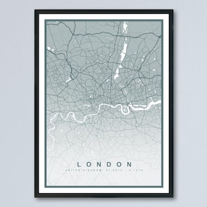 Impresión del mapa de Londres (8 COLORES DISPONIBLES) Póster de la ciudad de Londres Arte mural de Inglaterra Decoración de Londres Arte del mapa callejero Ilustración urbana de Londres Mapa de viaje