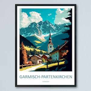 Garmisch-Partenkirchen reisafdruk kunst aan de muur Garmisch-Partenkirchen muur hangend woondecoratie Garmisch-Partenkirchen cadeau Kunstliefhebbers Duitsland